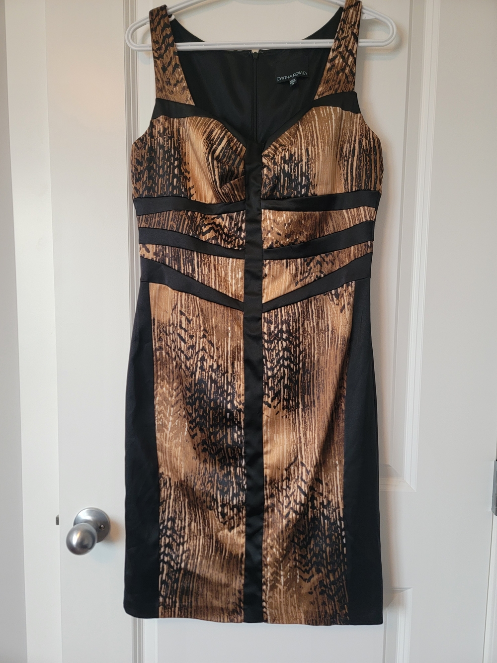 Cynthia Rowley Black and Gold Patterned Midi‎ Sheath Dress
